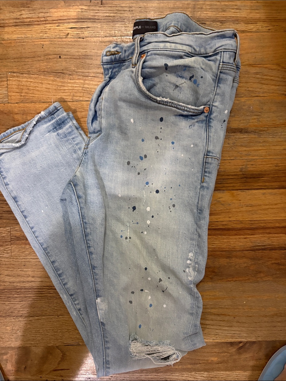 Light Blue Skinny Jeans with Paint-Splatter Detail